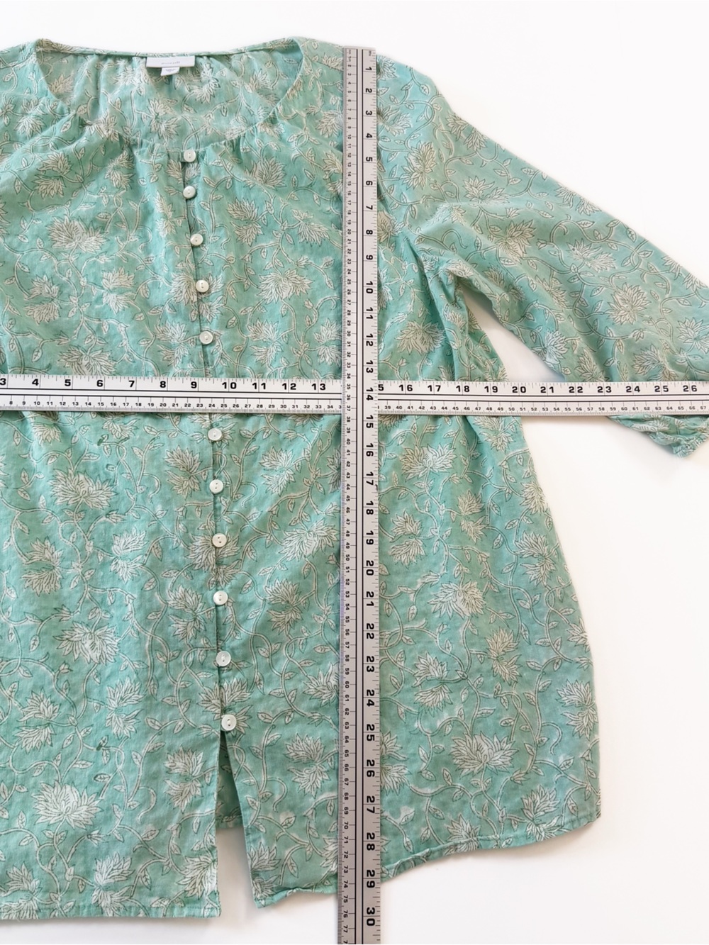 J. Jill Pure Jill Shirt Women Medium Button Front Tunic Aqua Vines Indian Cotton - Picture 3 of 7